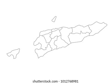 east Timor map with country borders, thin black outline on white background. High detailed vector map with counties/regions/states - east Timor. contour, shape, outline, on white.