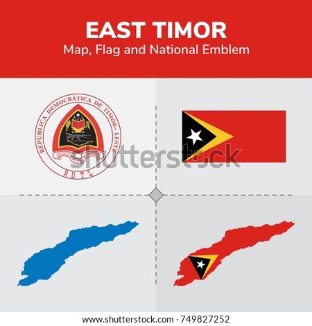 East Timor  Map, Flag and National Emblem 