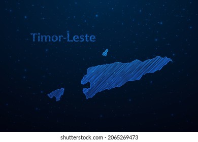 East Timor map hand drawn scribble sketch.Vector map in futuristic style on dark blue space background. Vector illustration.