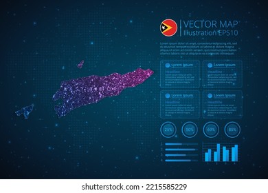 East Timor map infographics template for diagram, graph, presentation and chart with abstract geometric mesh polygonal light concept on blue background. Vector Illustration EPS10.