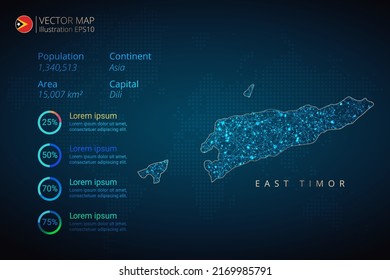 East Timor map infographics vector template with abstract geometric mesh polygonal light concept on blue background. Template for diagram, graph, presentation and chart.