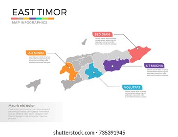 East timor map infographics vector template with regions and pointer marks
