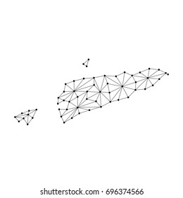 East Timor map of polygonal mosaic lines network, rays and dots vector illustration.