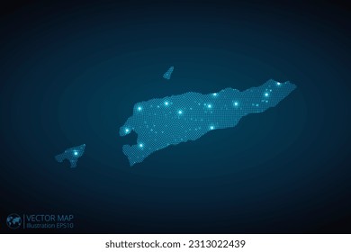 East Timor map radial dotted pattern in futuristic style, design blue circle glowing outline made of stars. concept of communication on dark blue background. Vector EPS10
