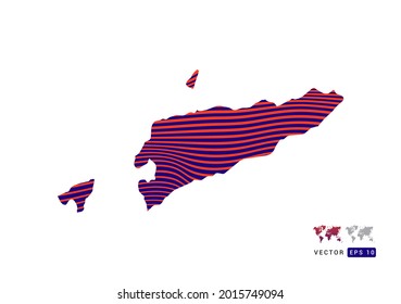 Mapa de Timor Oriental rojo y azul de abstracto con vector de ondas dinámicas.