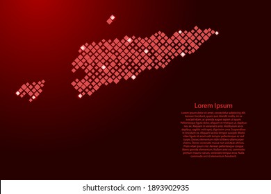 East Timor map from red pattern rhombuses of different sizes and glowing space stars grid. Vector illustration.