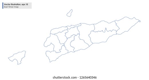 east timor map with regions vector line illustration on white background