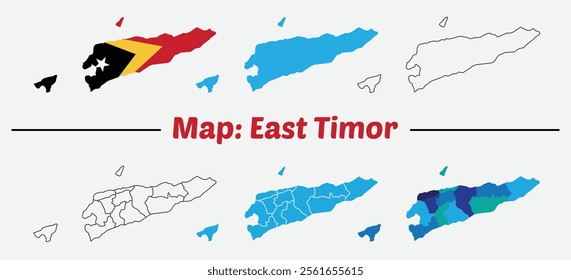 East timor map set. High Detailed Copper Map of East Timor blue silhouttee, outline map design.