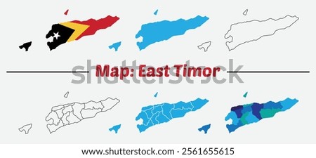 East timor map set. High Detailed Copper Map of East Timor blue silhouttee, outline map design.