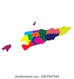 East Timor map. Map of Timor-Leste in administrative provinces in multicolor