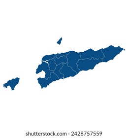 East Timor map. Map of Timor-Leste in administrative provinces in blue color