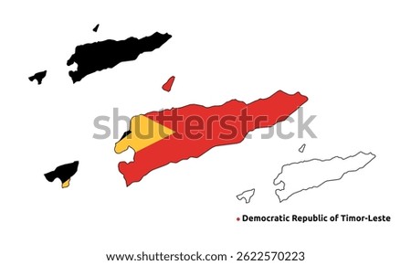East Timor Map Vector - Country Outline, Flag Inside Map, Blank and Silhouette Version