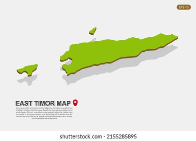 Osttimor-Karte - Weltkarte Internationale Vektorgrafik-Vorlage mit isometrischem Stil einschließlich Schatten, Grün und Braun einzeln auf weißem Hintergrund für Design - Vektorgrafik eps10