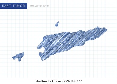 East Timor Map - World Map International vector template with blue outline graphic and pen drawing sketch style isolated on white grid background for design, website - Vector illustration eps 10
