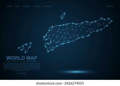 East Timor Map - World Map mash line and point scales on blue technology background. Wire Frame 3D mesh polygonal network line, design sphere, dot and structure - Vector illustration eps 10
