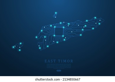 East Timor Map - World map vector template with Abstract futuristic circuit board Illustration or High-tech technology mash line and point scales on dark background - Vector illustration ep 10
