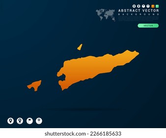 Mapa de Timor Oriental de gradiente amarillo y naranja sobre vector de fondo oscuro.