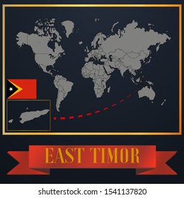 East Timor national flag, realistic globe world map blank template, solid country outline silhouette, atlas for infographic, vector illustration set, isolated object, background