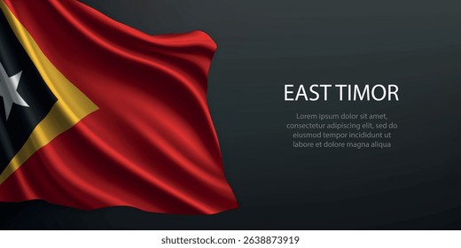 East Timor national flag with ripples and shadows on a gradient black backdrop