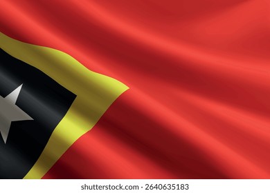 East Timor national flag waving in the wind, realistic detailed silk texture