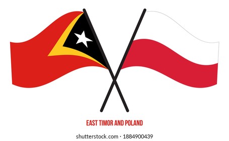 East Timor and Poland Flags Crossed And Waving Flat Style. Official Proportion. Correct Colors.