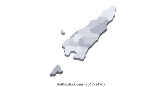 East Timor political map of administrative divisions - municipalities and Special Administrative Region Oecusse-Ambeno. 3D isometric blank vector map in shades of grey.