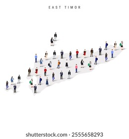 East Timor population map. Large group of realistic a diverse crowd of people figures in a shape of Timor-Leste map. Flat vector illustration isolated on white.