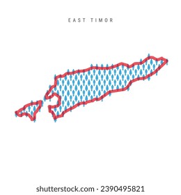 Osttimor-Bevölkerungskarte. Zeckenfiguren Timor-Leste Menschen Karte mit fett roten durchsichtigen Landgrenzen. Muster von Männern und Frauen Symbole. Einzige Vektorgrafik. Bearbeitbarer Strich.