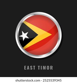 East Timor round framed national flag. Circular glossy flag of East Timor.