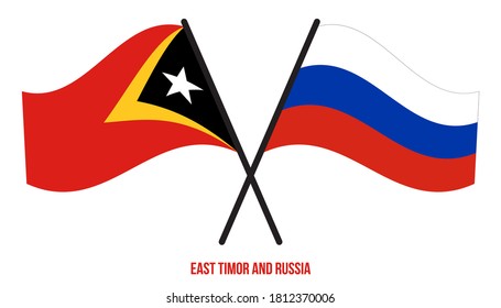 East Timor and Russia Flags Crossed And Waving Flat Style. Official Proportion. Correct Colors.