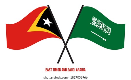 East Timor and Saudi Arabia Flags Crossed And Waving Flat Style. Official Proportion. Correct Colors.