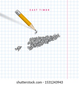 East Timor sketch scribble vector map drawn on checkered school notebook paper background