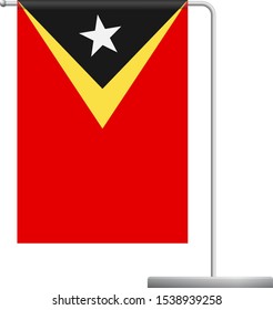 East Timor table flag. Metal flagpole. National flag of East Timor vector illustration