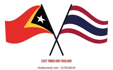 East Timor and Thailand Flags Crossed And Waving Flat Style. Official Proportion. Correct Colors.