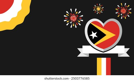East Timor vector banner design illustration with flag colors, geometric shapes and typography. fireworks and ribbon elements. - Powered by Shutterstock - Get 15% off with code: PIKWIZARD15