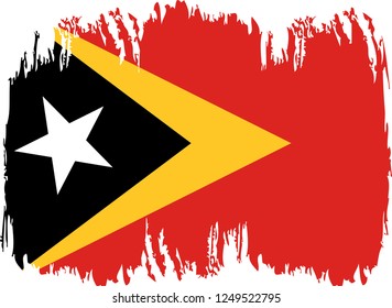 East Timor vector grunge brush stroke with  national flag and contour map. 