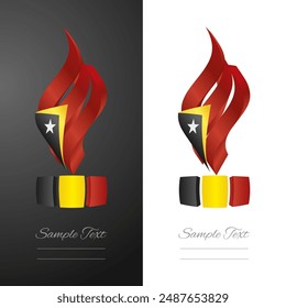 East Timorese abstract 3D wavy flag ribbon for fashion and industry labels. East Timor 3D torch flame strip label sticker icon vector
