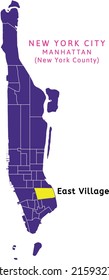 East Village neighborhood location on map of Manhattan, New York City