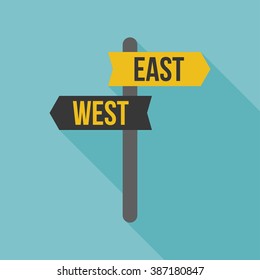 East West Road Sign, Flat Design