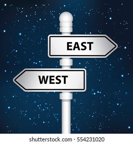 East and west signpost design,clean vector