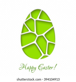 Easter 3D paper card with egg in green color. Vector illustration EPS10.