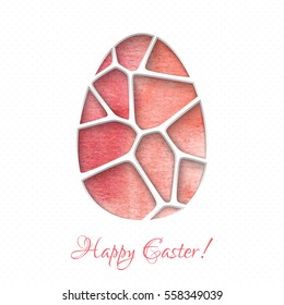 Easter 3D paper card with egg in pink color. Vector illustration EPS10.