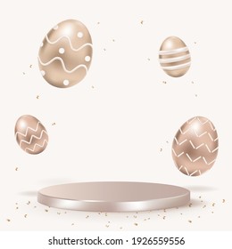 Easter 3D rendering product backdrop vector with rose gold Easter eggs