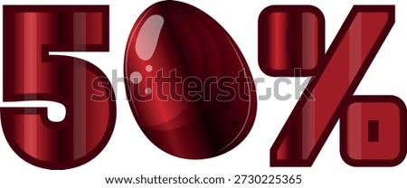 Easter 50 percent off template with Easter egg instead of zero with red gradient, for banners, posters or social media