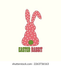 Easter abbit in groovy style.Design for t-shirts,posters,cards,print. Trendy retro 60s, 70s.Vector illustration
