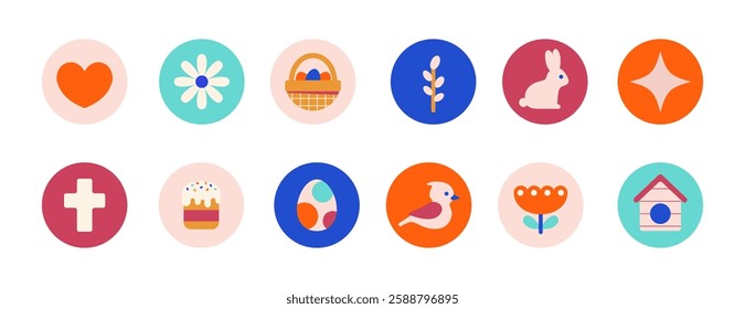 Easter abstract minimal geometric icons set vector illustration.