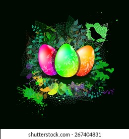 Easter abstraction with birds and eggs. Vector