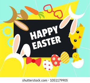 Easter  accessories set on bright  background. Banner or card