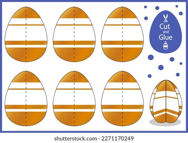 Easter activity craft game. Cut and glue paper 3d egg. Vector printable template holiday décor. DIY papercraft toys. Worksheet for children. 