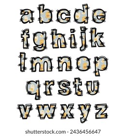 Easter Alphabet Lowercase with Chick Pattern inside. Playful letters design for decoration. Vector Illustration about Character.